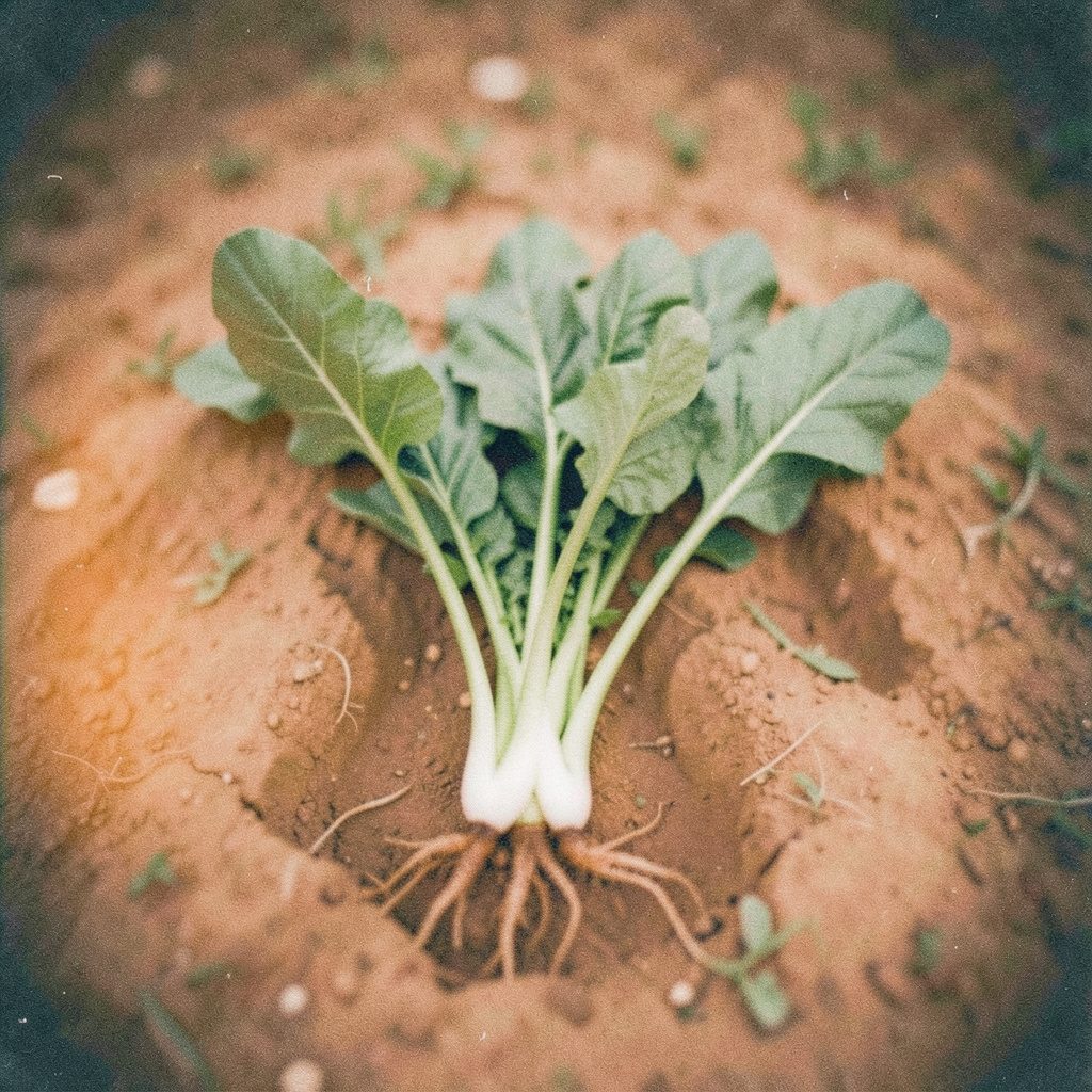 ほうれん草の種を収穫する様子、土に触れる手と小さな種が写る温かみのある一枚